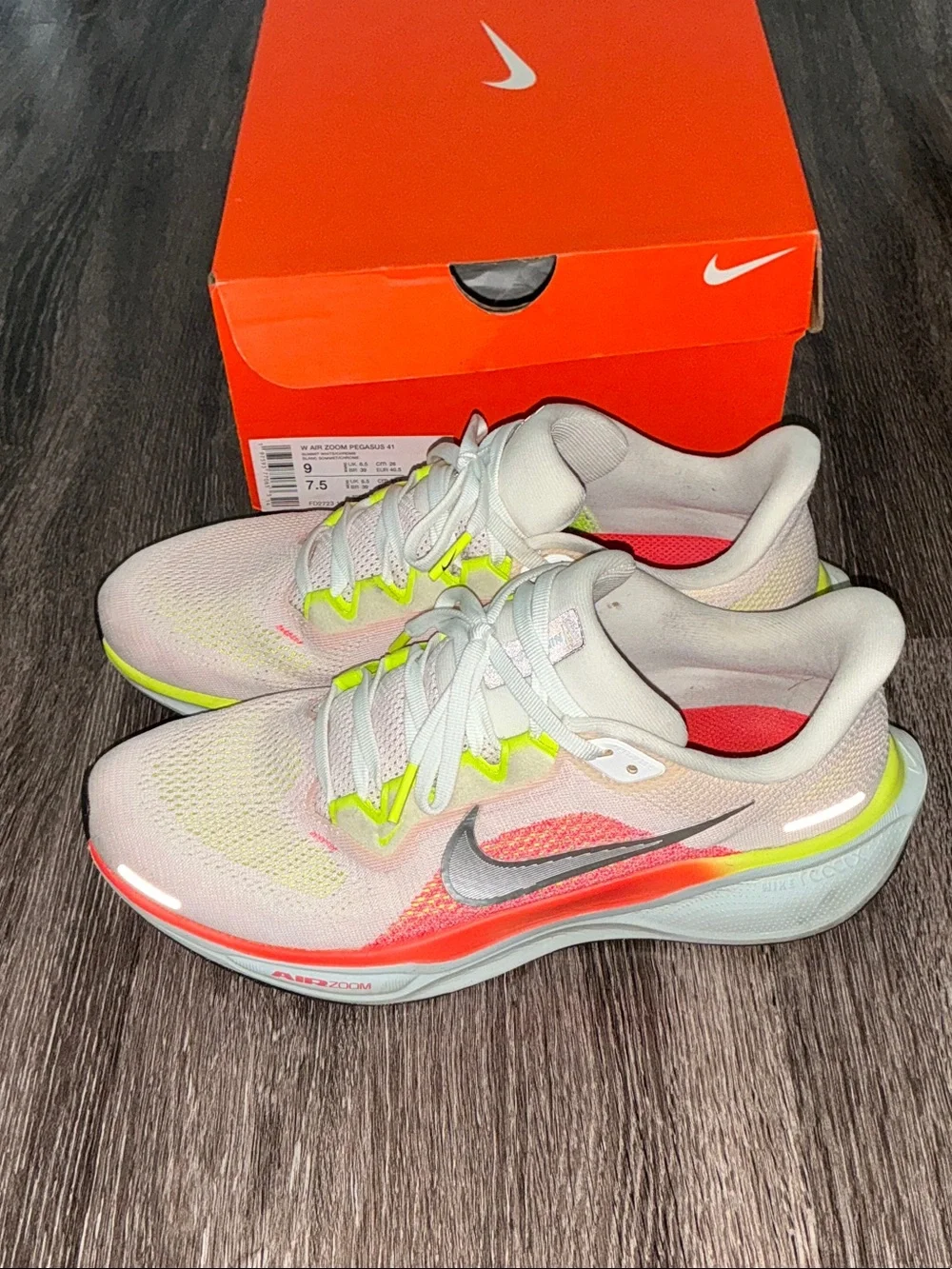 Nike Women’sAir Zoom Pegasus 41 Athletic Shoes - White with Neon Pink & Lime